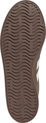 Ansicht der braunen Schuhsohle mit wellenförmigem Muster und Adidas-Logo.