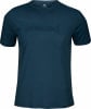 Dunkelblaues T-Shirt mit 'active rebel'-Logo und kleinem Logo am Kragen.