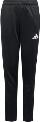 Schwarze Adidas Trainingshose mit weißem Logo an der Seite.