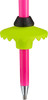 Ein pinker Stock mit einer limegrünen Scheibe und einem schwarzen Ring.