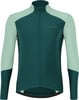 Dunkelgrüne Fahrradjacke mit mintgrünen Ärmeln und Markenlogo.