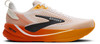Weiße Brooks Ghost Max Laufschuhe mit orange-gelben Akzenten.
