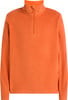 Orangefarbener Fleece-Pullover mit Stehkragen und kurzem Reißverschluss.