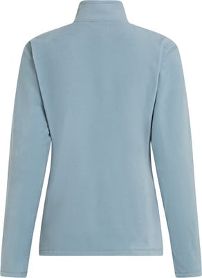 Rückansicht eines hellblauen Fleece-Pullover mit langen Ärmeln. Rückansicht eines hellblauen Fleece-Pullover mit langen Ärmeln.