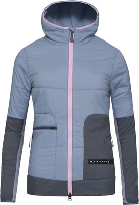 Damen-Steppjacke mit Kapuze und pinkem Reißverschluss, in Blau-Grau. Damen-Steppjacke mit Kapuze und pinkem Reißverschluss, in Blau-Grau.