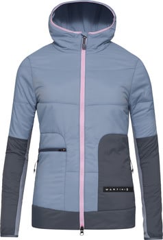 Damen-Steppjacke mit Kapuze und pinkem Reißverschluss, in Blau-Grau.