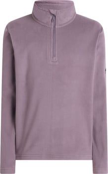 Fliederfarbener Fleece-Pullover mit Stehkragen und kurzem Reißverschluss.