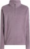 Fliederfarbener Fleece-Pullover mit Stehkragen und kurzem Reißverschluss.