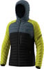 Herren-Daunenjacke mit Kapuze in Schwarz, Grau und Limettengrün.