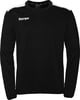 Schwarzes Sportshirt mit weißen Streifen an den Schultern und Kempa-Logo.