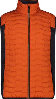 Orange gesteppte Weste mit schwarzen Seitenteilen und Reißverschluss. Orange gesteppte Weste mit schwarzen Seitenteilen und Reißverschluss.