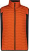 Orange gesteppte Weste mit schwarzen Seitenteilen und Reißverschluss.