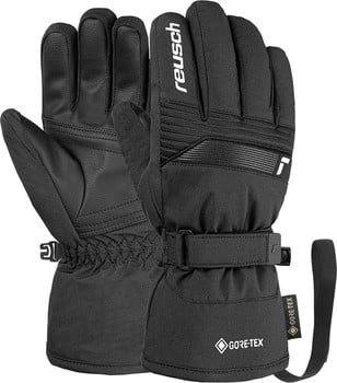 Schwarze Reusch Skihandschuhe mit Gore-Tex-Technologie und Markenlogo.