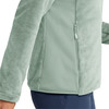 Detail einer mintgrünen Fleecejacke mit Reißverschluss und Panel-Einsätzen.