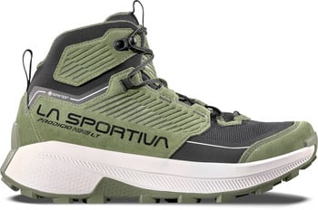 Grüner La Sportiva Wanderschuh mit Gore-Tex Membran und weißer Sohle.