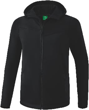 Schwarze Herren Kapuzenjacke mit Reißverschluss und Markenlogo auf der Brust.