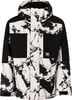 Jacke mit auffälligem schwarz-weißem abstraktem Aufdruck und Kapuze.