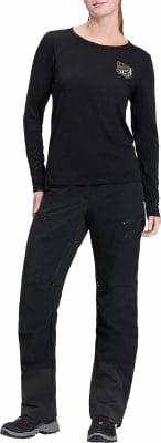 Schwarze Outdoorhose für Damen mit Logo und langem Ärmel.