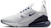 Fehér Nike Air Max 270 edzőcipő sötétkék részletekkel és átlátszó talppal.