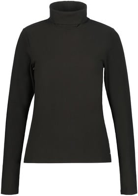 Schwarzes geripptes Rollkragen-Langarmshirt.