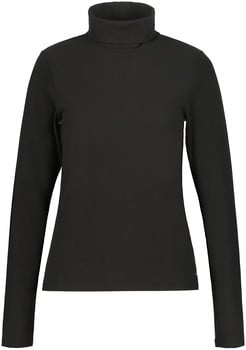 Schwarzes geripptes Rollkragen-Langarmshirt.