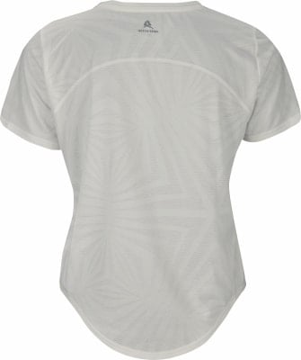 Damen-T-Shirt in Weiß mit kurzen Ärmeln und zartem Muster.
