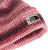 Eine rosa Mütze mit The North Face Logo und meliertem Muster.