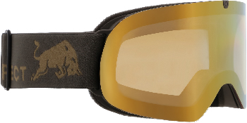 Skibrille mit Red Bull Logo und goldener Spiegellinse.