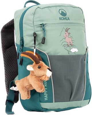 Grüner Rucksack mit Stoffziege und Bergmotiv, Marke Kohla.