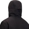 Rückansicht einer schwarzen Kapuzenjacke mit Kordelzug.