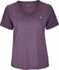 Damen-T-Shirt mit kurzen Ärmeln und V-Ausschnitt in Dunkelviolett.
