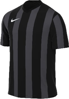 Schwarzes T-Shirt mit dunkelgrauen vertikalen Streifen und Nike-Logo.