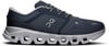 Blauer Laufschuh mit weißer Sohle und ON-Logo.