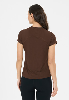 Damen braunes Kurzarmshirt mit feinem Muster. Damen braunes Kurzarmshirt mit feinem Muster.