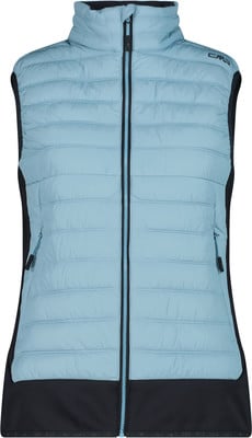 Hellblaue Steppweste mit dunklen Seiten und schwarzem Reißverschluss. Hellblaue Steppweste mit dunklen Seiten und schwarzem Reißverschluss.