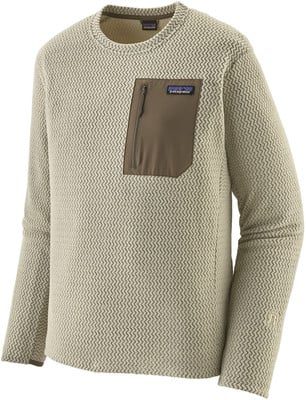 Beige Patagonia Pullover mit Textur und Reißverschlusstasche auf der Brust. Beige Patagonia Pullover mit Textur und Reißverschlusstasche auf der Brust.