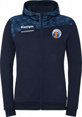 Marineblaue Kapuzenjacke mit Kempa- und Lauterach HC-Logos.