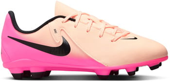 Rózsaszín Nike futballcipő fekete logóval és fűzővel.