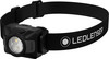 Eine schwarze LEDLENSER-Stirnlampe mit verstellbarem Band und zwei LEDs.