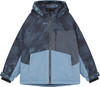 Jungen-Winterjacke mit Kapuze und dunkelblauem Muster.