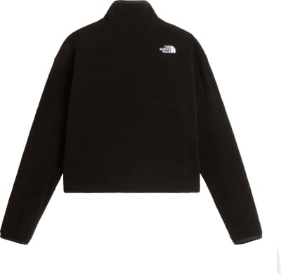 Schwarze Fleecejacke mit The North Face Logo auf der Brust. Schwarze Fleecejacke mit The North Face Logo auf der Brust.