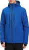 Blaue Herren-Skijacke mit schwarzen Details und Kapuze.