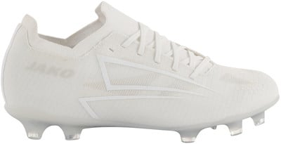 Weiße JAKO Fußballschuhe mit modernem Design und markanten Elementen. Weiße JAKO Fußballschuhe mit modernem Design und markanten Elementen.