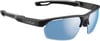 Schwarze Sportbrille von Bollé mit blauen verspiegelten Gläsern und Logo.