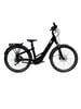 Schwarzes E-Bike mit Schutzblechen, Gepäckträger und Federung.