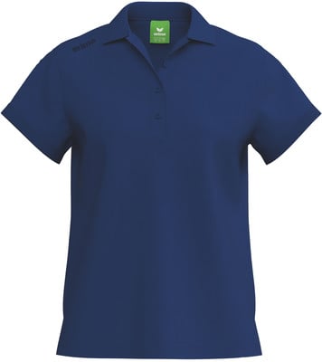 Dunkelblaues Damen-Poloshirt mit kurzen Ärmeln und Erima-Logo. Dunkelblaues Damen-Poloshirt mit kurzen Ärmeln und Erima-Logo.