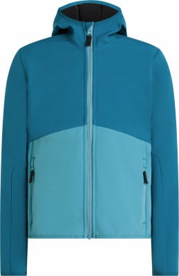 Blaue Herrenjacke mit Kapuze und zwei Reißverschlüssen vorne. Blaue Herrenjacke mit Kapuze und zwei Reißverschlüssen vorne.