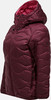 Burgunderrote Daunenjacke mit Kapuze und Wellensteppung.