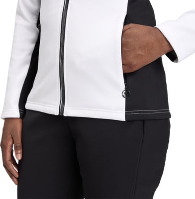 Damen-Jacke in Weiß und Schwarz mit Reißverschluss und Tasche.