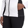 Damen-Jacke in Weiß und Schwarz mit Reißverschluss und Tasche.